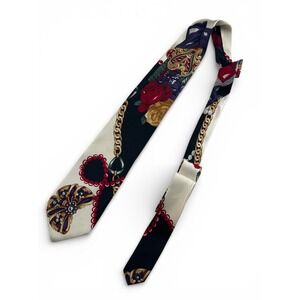 Compagnie Internationale Express Silk Tie Navy Gold Baroque Chain Floral Vintage